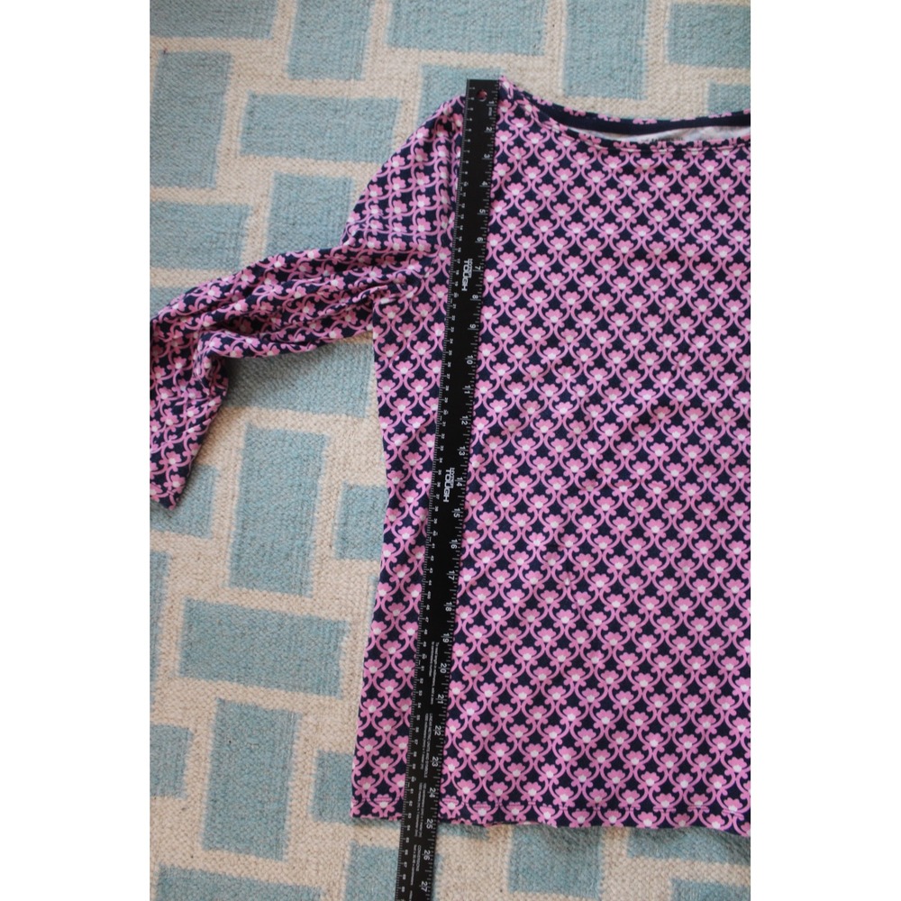 Talbots Size M Pink Navy Blue Floral Geometric Boatneck 3/4 Sleeve Tee Top - Picture 7 of 7